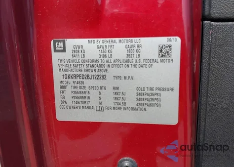 2011 GMC Acadia Sle z USA, uszkodzony, nr VIN 1GKKRPED2BJ122282